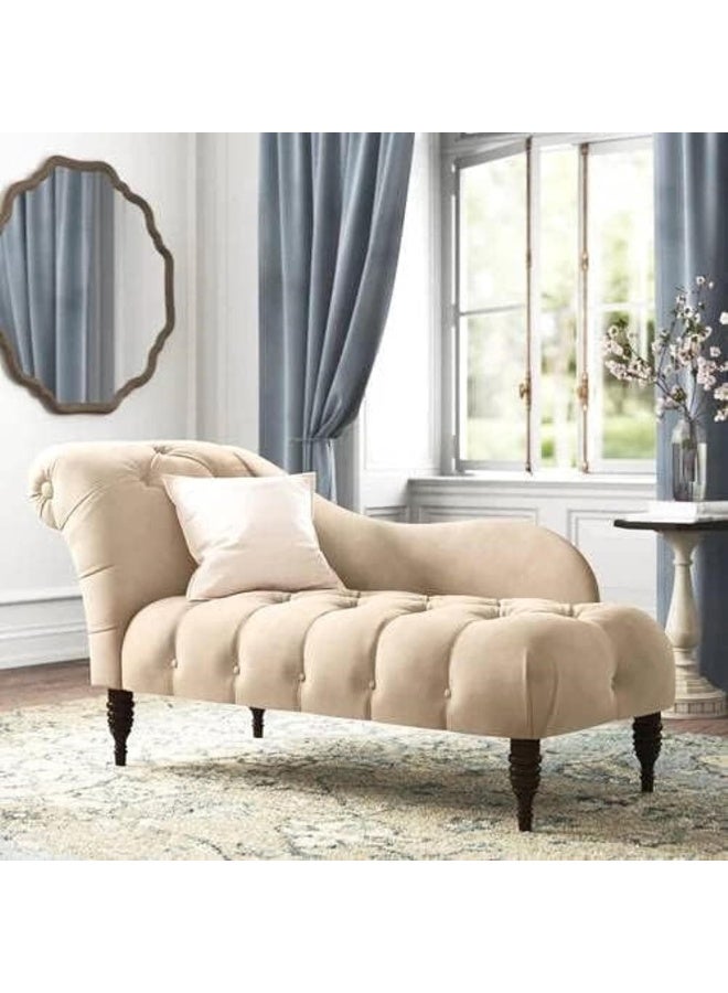 Zayn comforts كرسي تشيس لونج مخمل أنيق مزخرف - ديوان تقليدي لمساحات المعيشة الفاخرة (بيج) - Image 1
