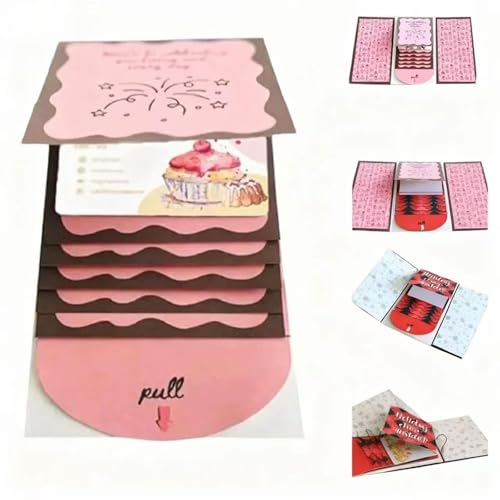Neioaas Handcrafted Waterfall Christmas Greeting Card Booklet - Unique Pull-Tab Interactive Holiday Card with 5 Pull-Down Panels - Gift Card Holder for Family & Friends (Pink) - Image 3