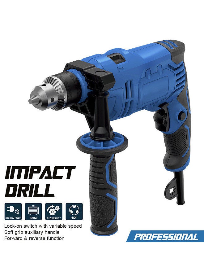 Generic - Hammer Drill 650W 5.5A 3000RPM Hammer Drill 2 in 1 Handle 360° Rotating Chuck Size 0-13mm 1/2Inch EU - Image 1
