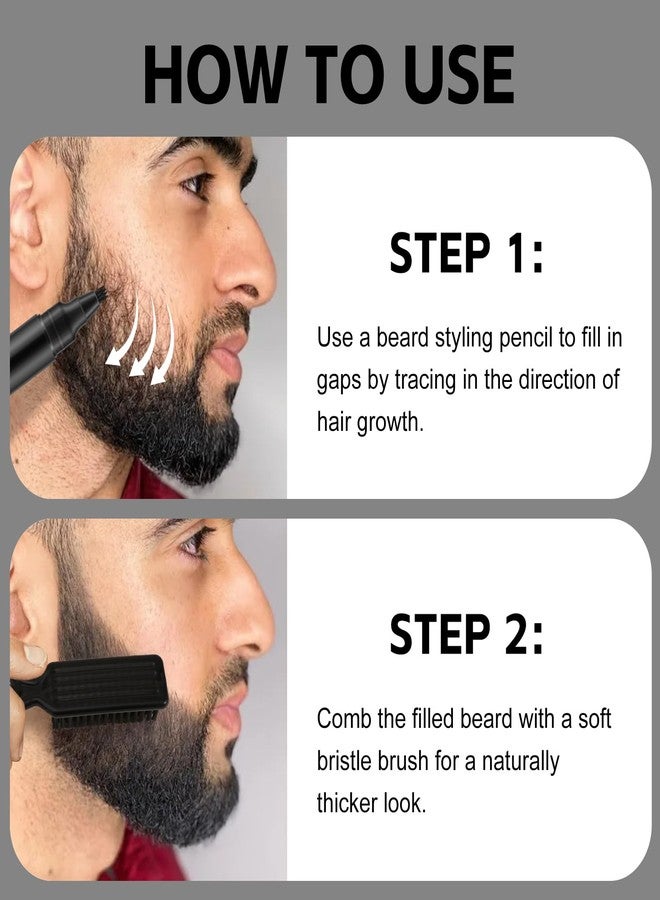 GEUUFEA Beard Pencil Filler for Men, Double Head 4 Forks Grooming Beard Pen, Fast Fill Thin Beard, Water & Sweat Resistant, Long-Lasting Black Beard Shaping Kit, Creates a Naturally Thicker Beard - Image 5