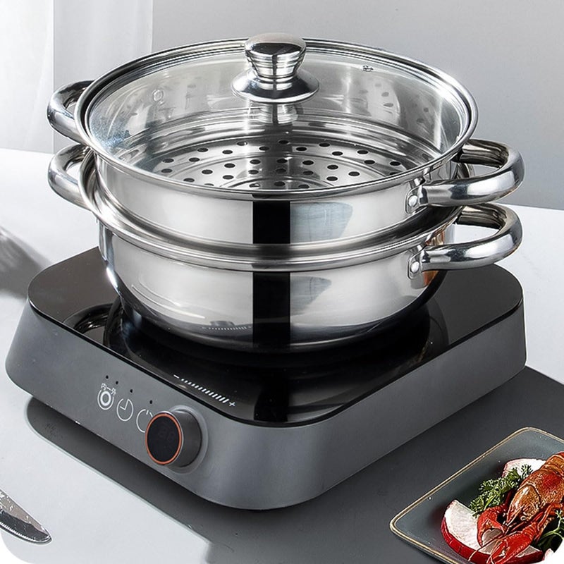KDLCY Steamer Pot for Cooking 11-inch Steam Pots with Lid, Multipurpose Steam Pot Stainless Steel Steaming Pot Cookware with Handle for Vegetable, Stews, Pasta, Dumpling, Sauce, Food (3 Tier) - Image 5