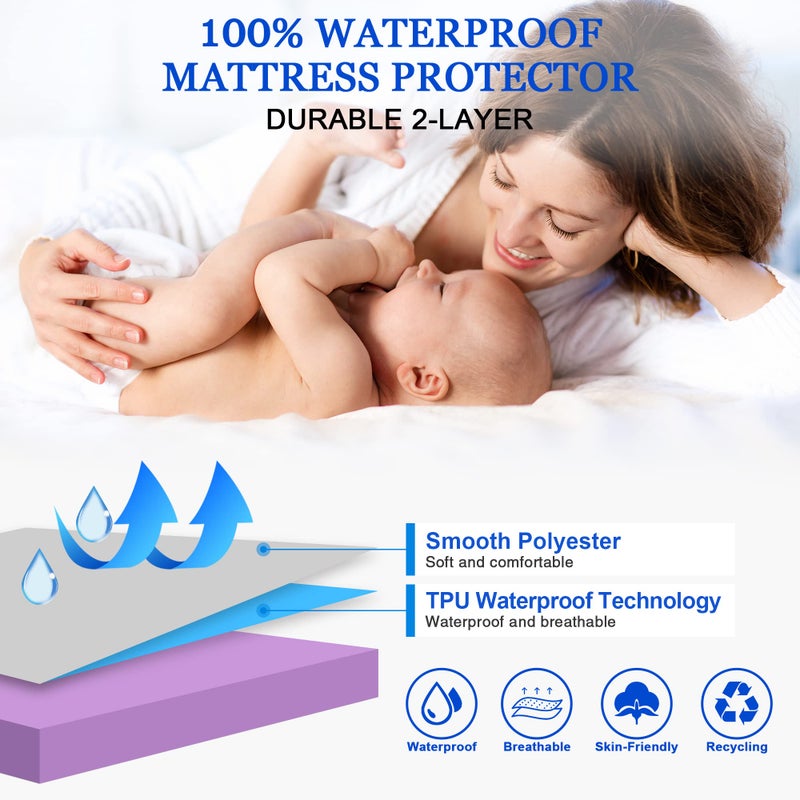 Sufdari Twin Mattress Protector Waterproof Mattress Cover Twin Size for Bed 18"" Deep Pocket Fitted Sheet Style Mattress Protector with Elastic Rubber Band-Purple Twin - Image 2