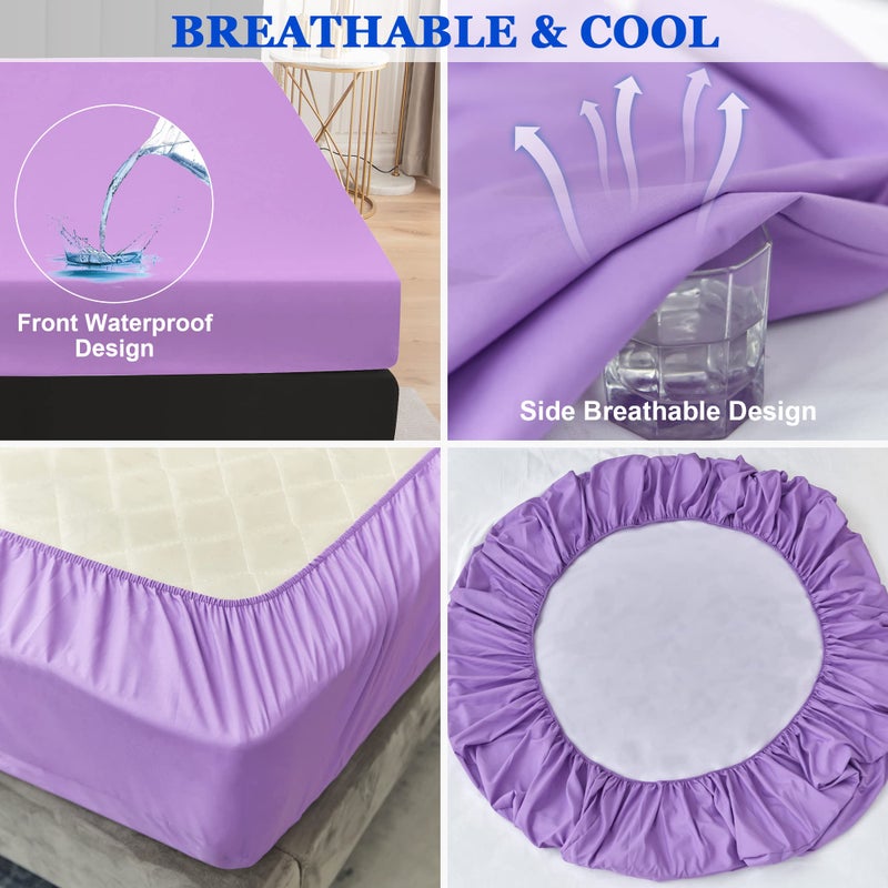 Sufdari Twin Mattress Protector Waterproof Mattress Cover Twin Size for Bed 18"" Deep Pocket Fitted Sheet Style Mattress Protector with Elastic Rubber Band-Purple Twin - Image 4
