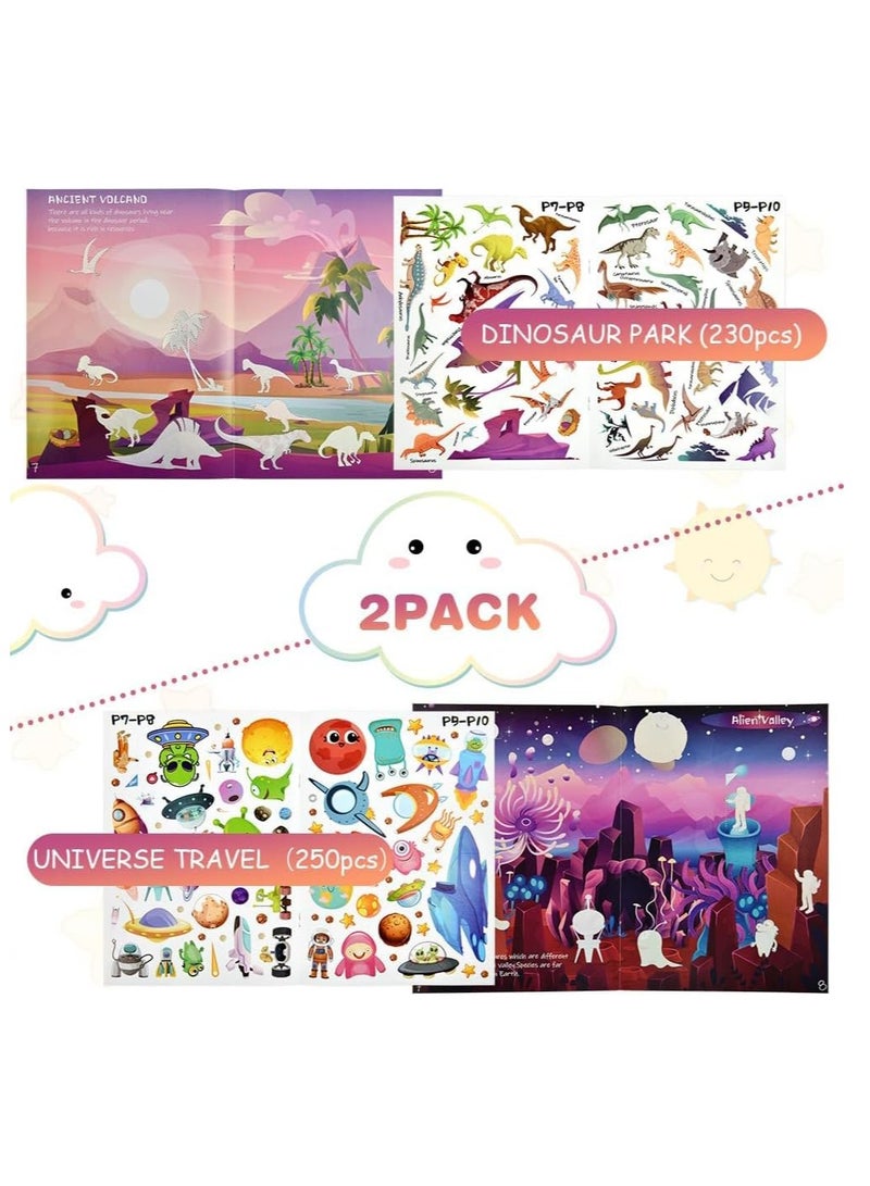 SYOSI Sticker Books, KASTWAVE 2Pcs Reusable Sticker Book Learning Toys for 2 to 6 Years Old Boys Girls, Dinosaur Park and Space Travel Sticker Books for Toddler Educational Sticker Toy - Image 3