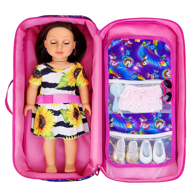 Ecore Fun 18 Inch Doll Storage Bag Travel Carrier Unicorn Case Great Fit for 18" Girl Dolls with Multi-Pocket | Doll Carrier Bags Perfect for 18IN Dolls - Image 3