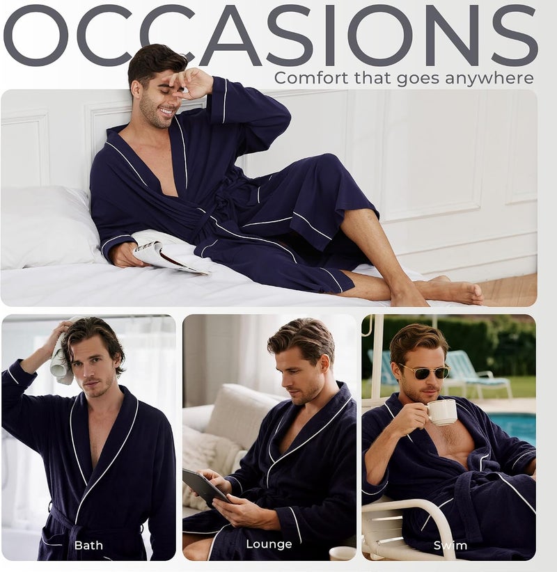 U2SKIIN Men's Lightweight Cotton Bathrobe - Black, Small-Medium - Image 4