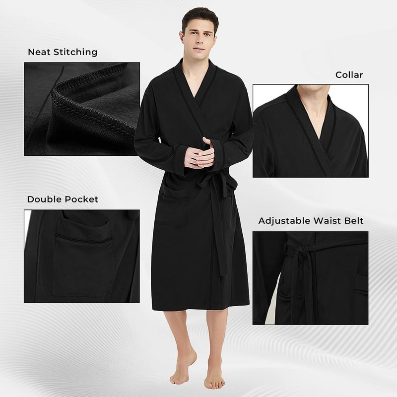 U2SKIIN Men's Lightweight Cotton Bathrobe - Black, Small-Medium - Image 3