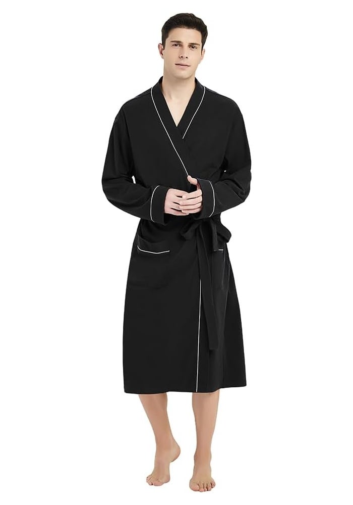 U2SKIIN Men's Lightweight Cotton Bathrobe - Black, Small-Medium - Image 1