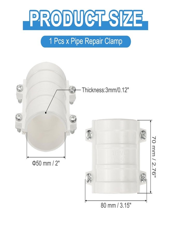 PATIKIL 2 Inch Water Pipe Repair Clamp PVC Leak Sealer for OD 50mm PE/PPR/Pipes and Plumbing (Length 2.7 Inch), White - Image 2