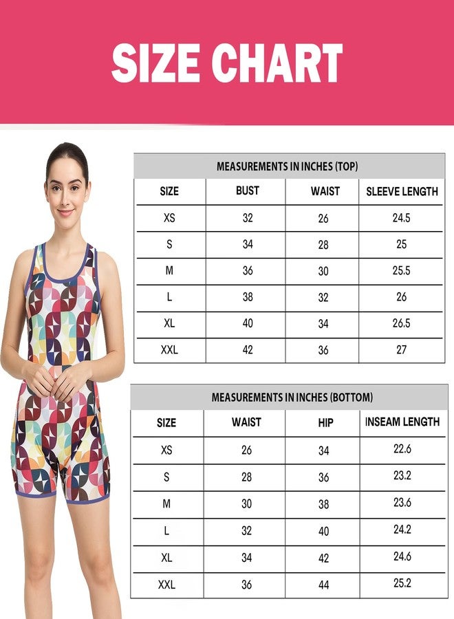 Hacer Romper Style Swimwear Ethnic Print with Padded Sleeveless Bodysuit Swimming Costume One Piece Short Swimsuit for Pool Beach Women (M, 34, Navy-Yellow-Magent) - Image 5
