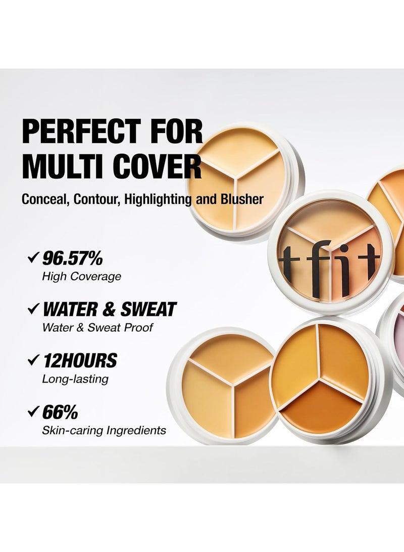 TFIT Cover Up Pro Concealer Palette - 3-in-1 Full Coverage Color Correcting Cream (Hydrating, 03 Cool, 0.52 Oz) - Image 2