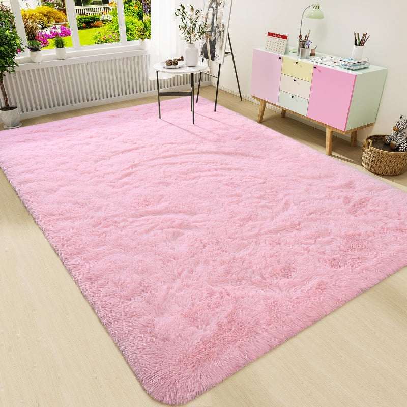 HOMORE Pink Rug for Girls 5x8 Fluffy Shag Rugs for Living Room Soft Bedroom Rugs for Kids Room Cute Carpets for Dorm Furry Rug for Nursery Indoor Decor