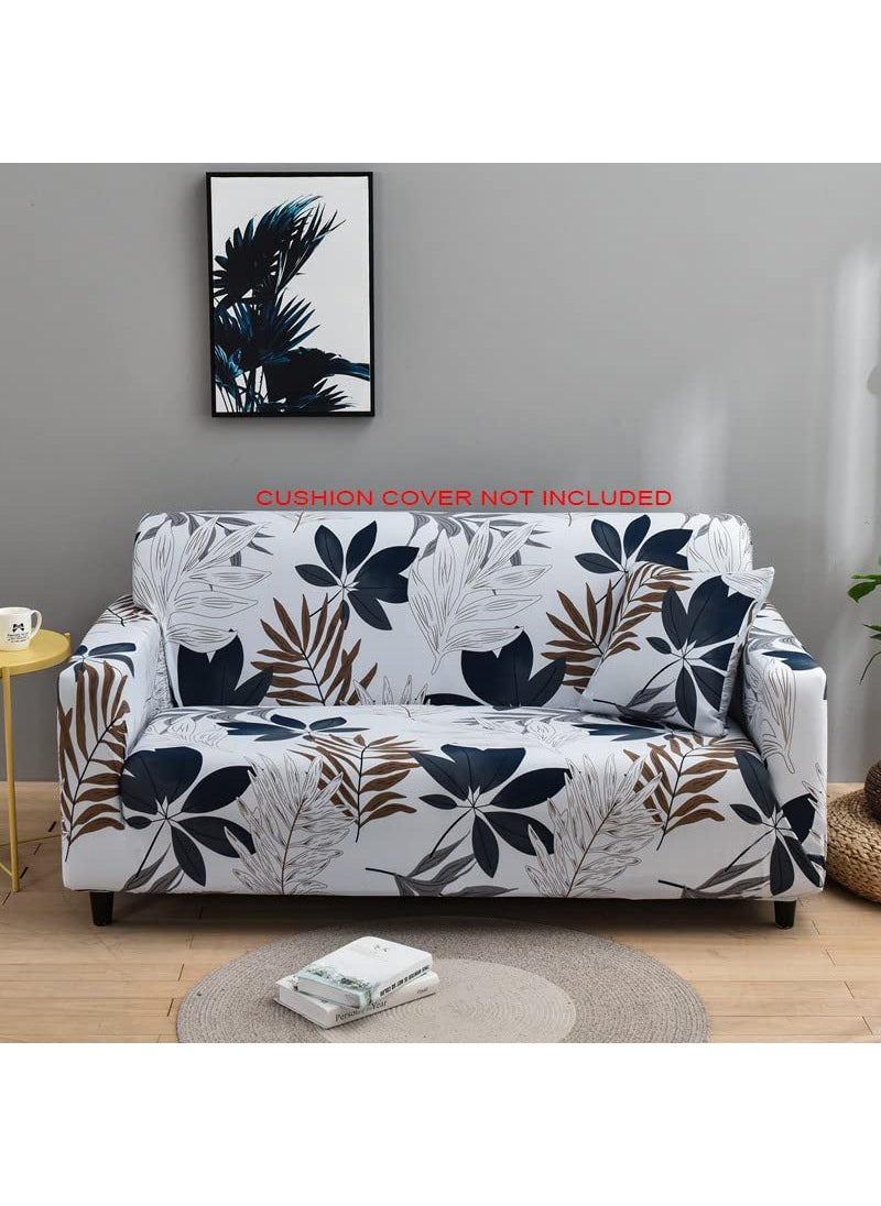 Styleys Styleys Universal Polyester Big Elasticity Flexible Stretch Double Seater Sofa Cover (2 Seater, 140-180 cms, White Long Multi Leaf, SLMH-25)  - Image 2