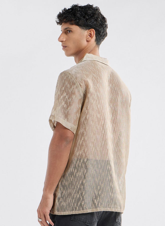 Splash FAV Regular Fit Textured Shirt with Short Sleeves - Image 3
