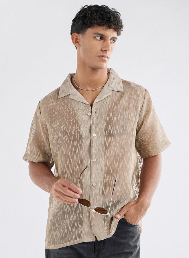 Splash FAV Regular Fit Textured Shirt with Short Sleeves - Image 1