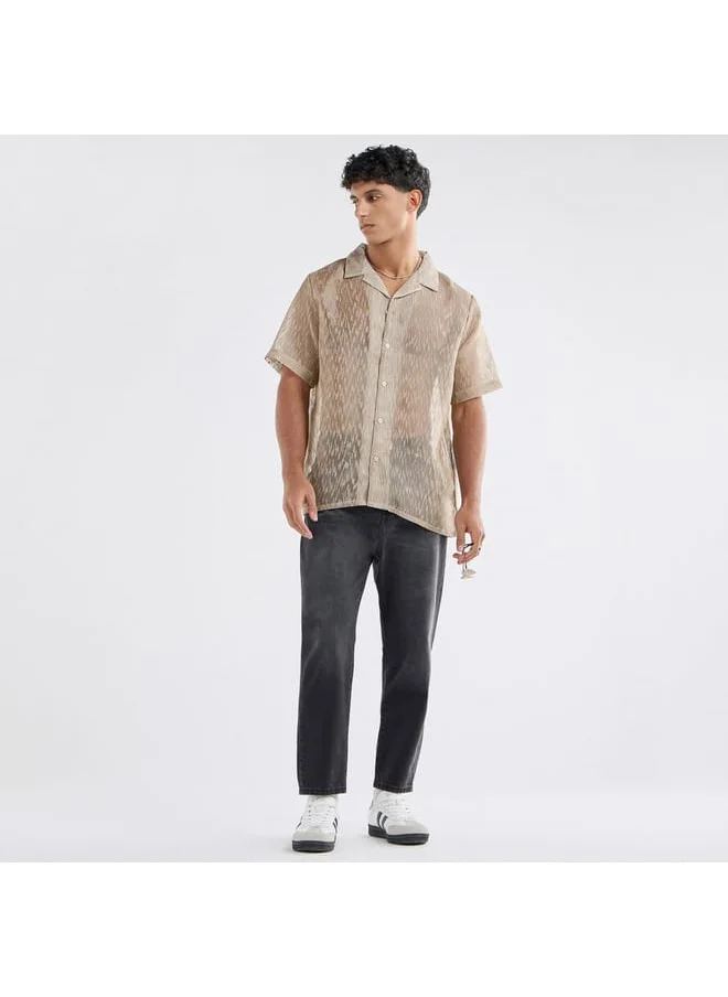 FAV Regular Fit Textured Shirt with Short Sleeves