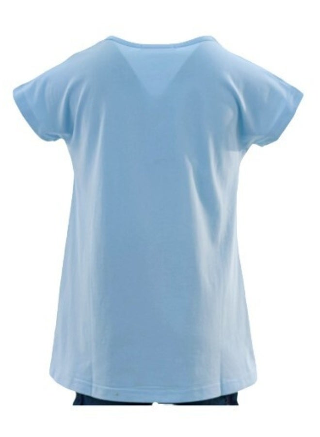 JOANNA JOANNA 23KY390B Girl's Smiley With Be Kind Print Round Neck Long Back Short Sleeve T-Shirt - Blue  - Image 3