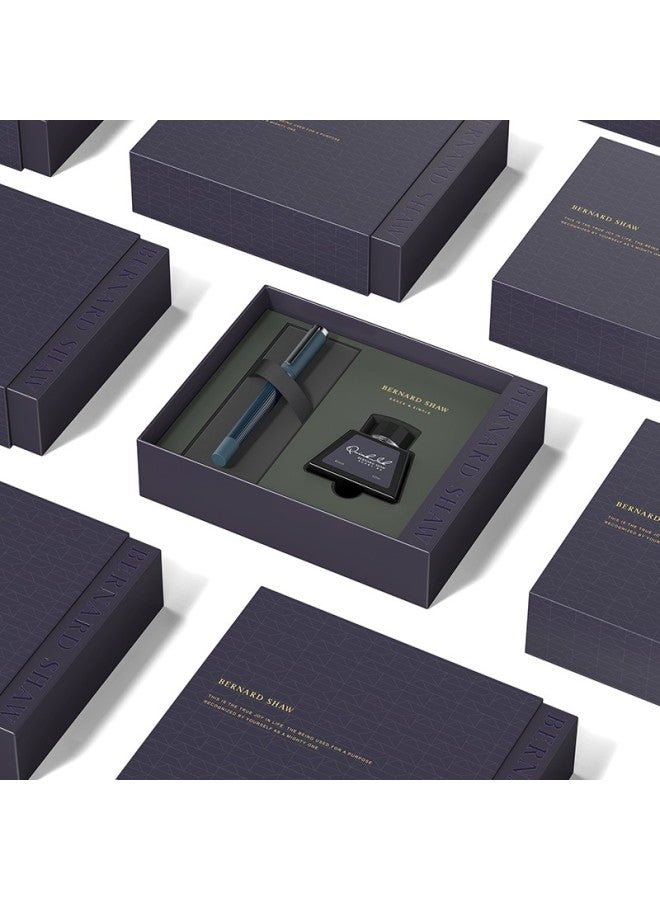 Bernard Shaw Fountain Pen High-end Luxury Aegean Blue Premium Ink Gift Box Set, High-end Business Office Signature Pen, Teacher Gift For Women And Men, Popular Product