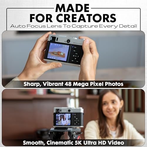 Minolta Retro Digital Camera – 48MP Autofocus Compact with 5K Ultra HD Video, Rear Selfie Lens, 16x Zoom, WiFi, 2.8-inch LCD Screen, Digital Stabilization, Optical Viewfinder, 32GB Card (Gold) - Image 4