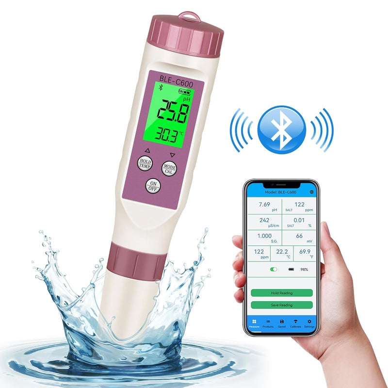 Rowyet PH Meter 7-in-1 Tds Meter/Salinity Tester/pH Meter/EC Meter/Orp Meter/S.G Meter/Temp ph Tester Digital,PH Meter for Water 0.01pH Accuracy,Tds Meter with ATC. - Image 3