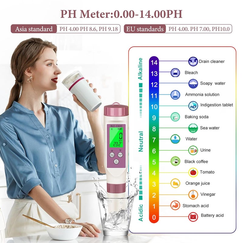 Rowyet PH Meter 7-in-1 Tds Meter/Salinity Tester/pH Meter/EC Meter/Orp Meter/S.G Meter/Temp ph Tester Digital,PH Meter for Water 0.01pH Accuracy,Tds Meter with ATC. - Image 5