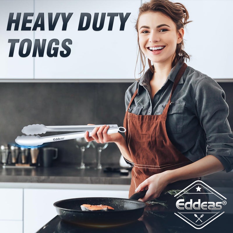 Eddeas Tongs For Cooking - All Metal Heat Resistant 600 Degrees Kitchen Tongs, Stainless Steel Locking Tongs, For Food,Salad, BBQ, Grill, Dishwasher, Set of 3-7",9" & 12 inch - Image 5
