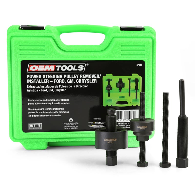 OEMTOOLS Power Steering Pulley Puller and Installer Kit Removes and Installs Power Steering Pump Pulleys on Most Domestic Vehicles Ford GM VW 37031 Green Case