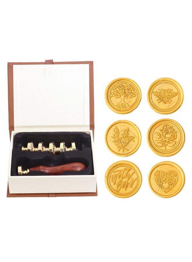 SWANGSA Wax Seal Stamp Set, Vintage 6 Pieces Sealing Wax Stamp Heads + 1 Wooden Handle Sealing Stamp Kit (Tree of Life Set) - Image 2