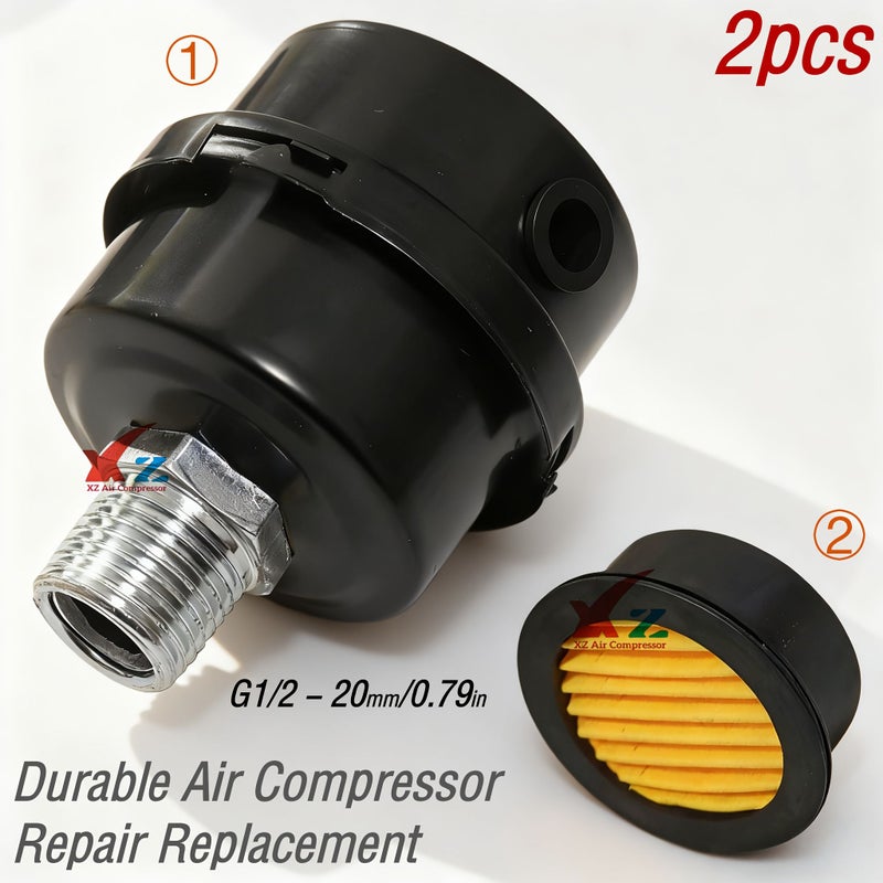 2Pcs 1/2 Inch Iron Shell Muffler Filter Element Air Compressor Metal Silencer Noise Reducer - Image 5