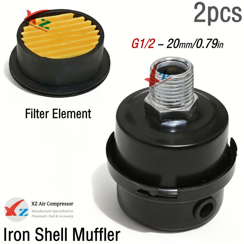 2Pcs 1/2 Inch Iron Shell Muffler Filter Element Air Compressor Metal Silencer Noise Reducer - Image 4