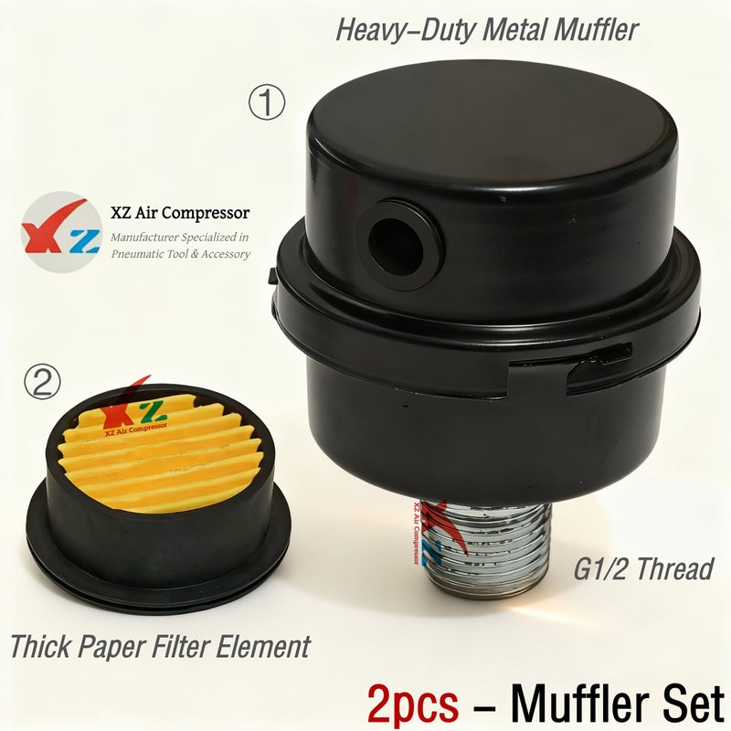 2Pcs 1/2 Inch Iron Shell Muffler Filter Element Air Compressor Metal Silencer Noise Reducer - Image 1