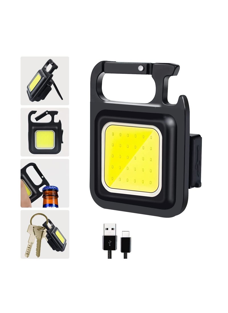 COB COB Rechargeable Mini Keychain Flashlight Pocket Light With Folding Bracket Bottle Opener, Magnet Base For Fishing, Walking And Camping  - Image 2