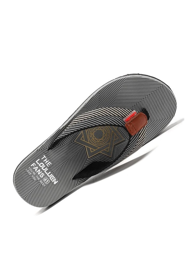 Loquat Men's New Beach Flip-flops Fashionable Thick Soled Slippers Grey  - Image 1