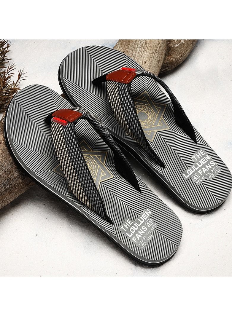 Loquat Men's New Beach Flip-flops Fashionable Thick Soled Slippers Grey  - Image 2