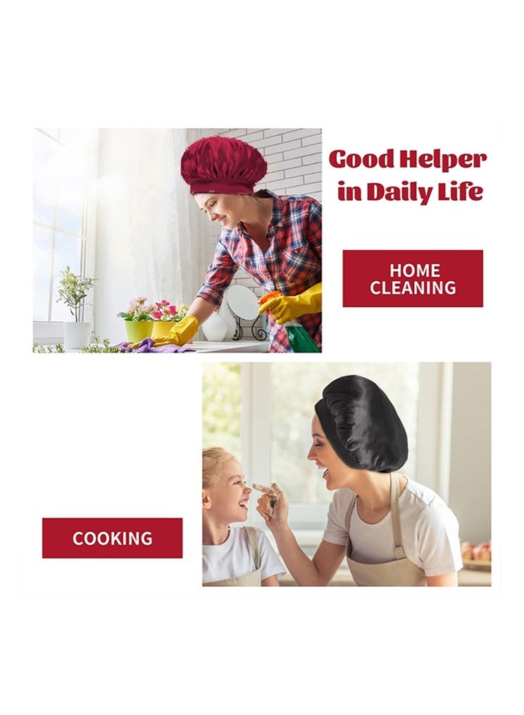 بوفان قطعتان من قبعات النوم الحريرية، قبعات شعر من الساتان، قبعة نوم حريرية ناعمة بشريط مطاطي، غطاء شعر للنساء (أسود وأحمر) - Image 4