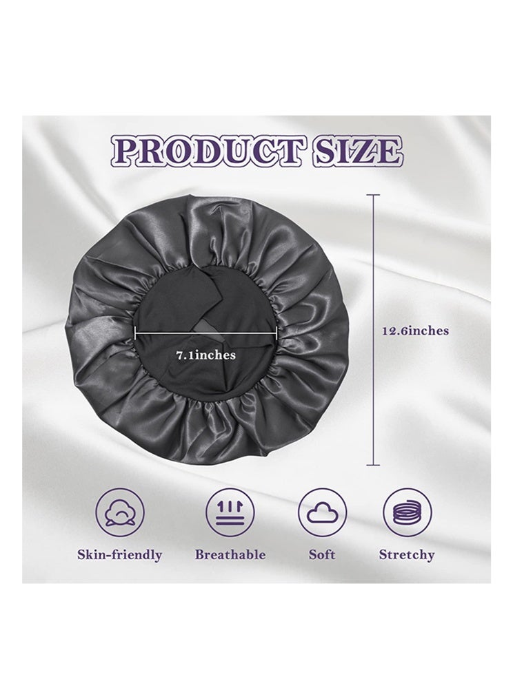 بوفان قطعتان من قبعات النوم الحريرية، قبعات شعر من الساتان، قبعة نوم حريرية ناعمة بشريط مطاطي، غطاء شعر للنساء (أسود وأحمر) - Image 5