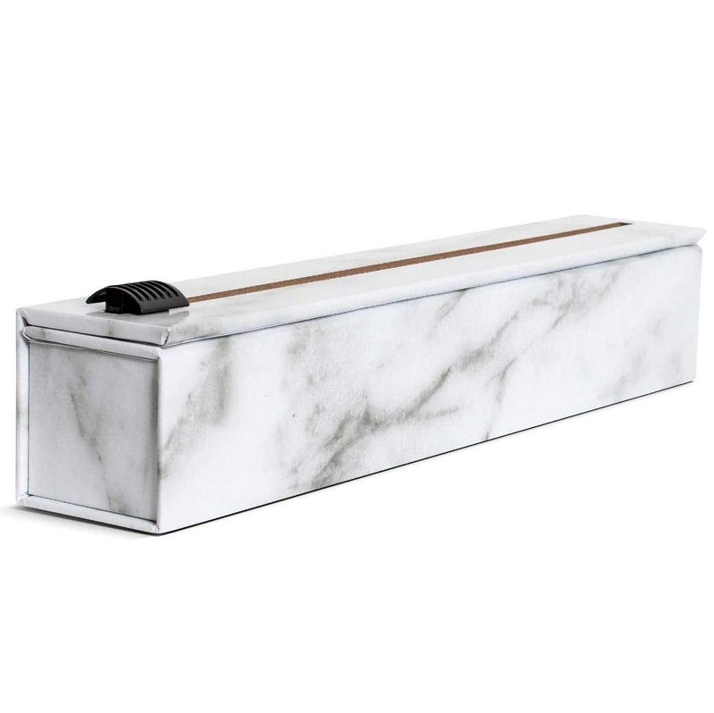 ChicWrap Carrara Marble Refillable Foil Dispenser - Includes One 12"x 30' Roll of Professional Grade Aluminum Foil - Reusable Dispenser w/Slide Cutter - Kosher Certified - Image 1
