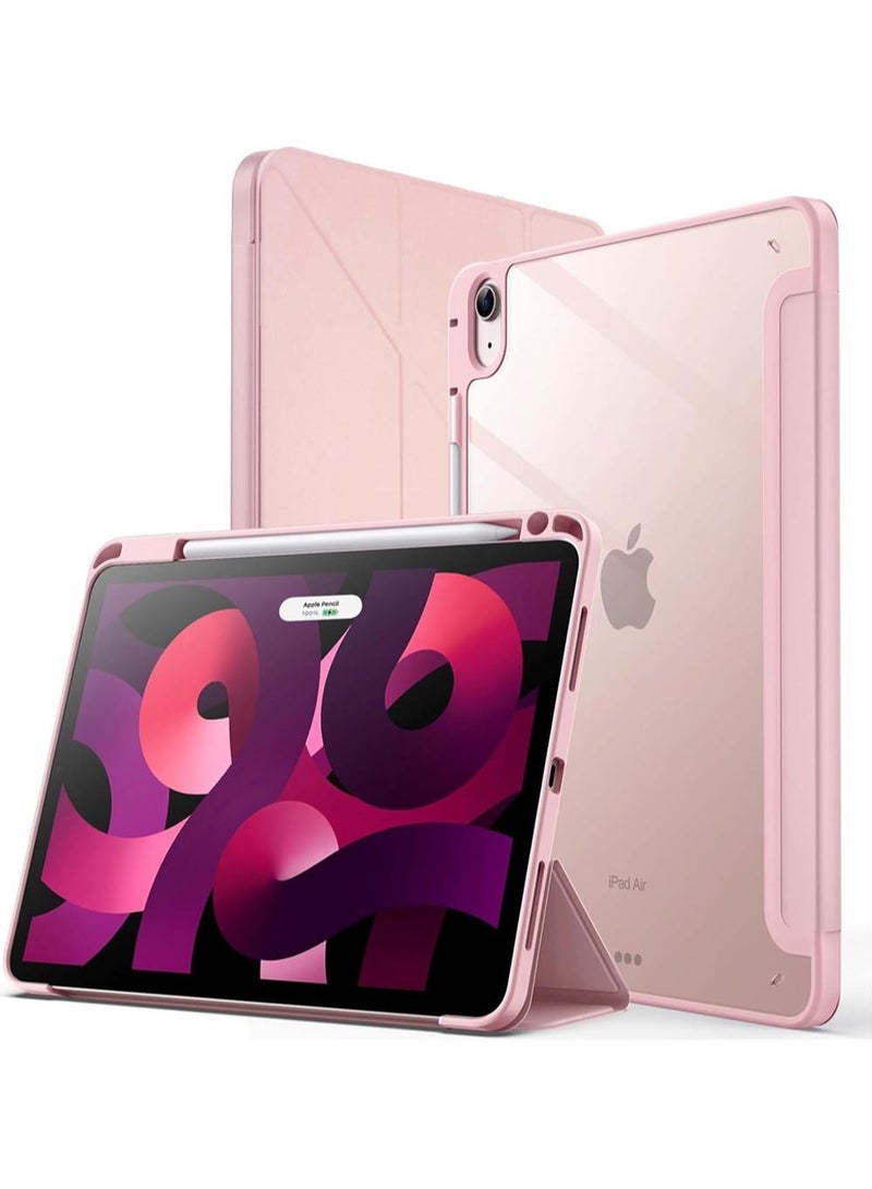 ARMOR Case for iPad Air 11-Inch M2 (2024), iPad Air 5/4 (2022/2020 5th/4th 10.9-Inch) Built-in Pencil Holder Flexible Back Cover, Trifold Stand, Auto Sleep Wake Rebound Series Clear / Pink - Image 1