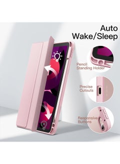 ARMOR Case for iPad Air 11-Inch M2 (2024), iPad Air 5/4 (2022/2020 5th/4th 10.9-Inch) Built-in Pencil Holder Flexible Back Cover, Trifold Stand, Auto Sleep Wake Rebound Series Clear / Pink  - Image 3