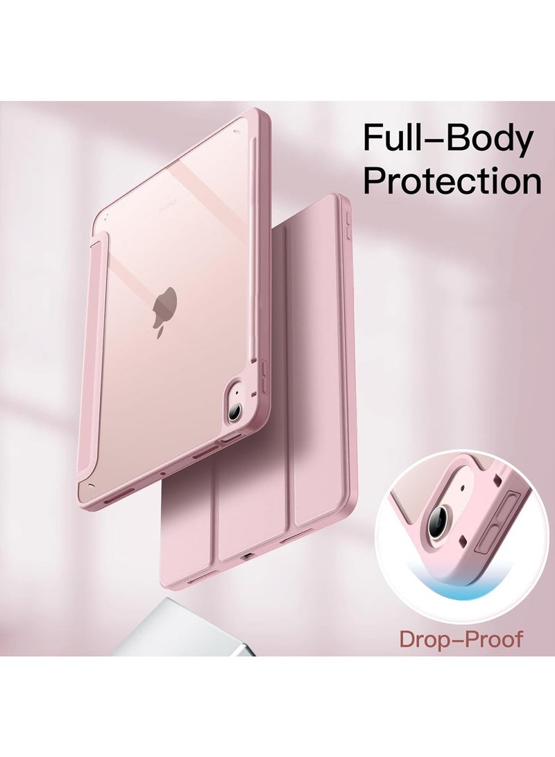ARMOR Case for iPad Air 11-Inch M2 (2024), iPad Air 5/4 (2022/2020 5th/4th 10.9-Inch) Built-in Pencil Holder Flexible Back Cover, Trifold Stand, Auto Sleep Wake Rebound Series Clear / Pink - Image 4