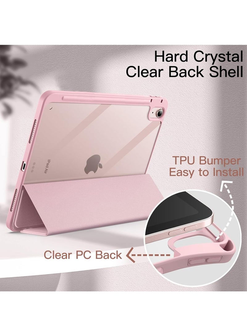 ARMOR Case for iPad Air 11-Inch M2 (2024), iPad Air 5/4 (2022/2020 5th/4th 10.9-Inch) Built-in Pencil Holder Flexible Back Cover, Trifold Stand, Auto Sleep Wake Rebound Series Clear / Pink - Image 5