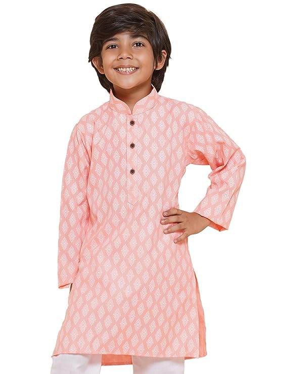 AJ DEZINES Kids Ethnic Wear Cotton Printed Pink Kurta for Boys (Only Kurta) (TWISTER-KURTA-K-3047-PINK-8) - Image 1