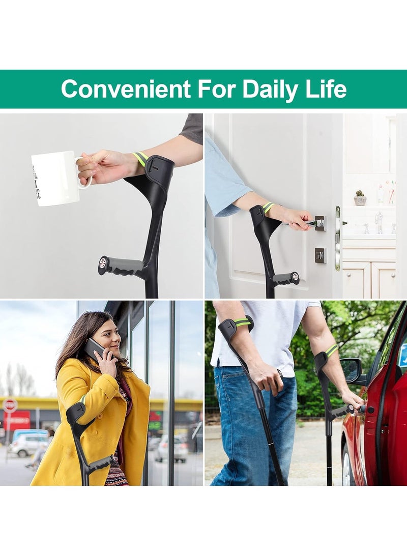 رو سيانل زوج من العكازات الأمامية القابلة للطي بتصميم مريح للبالغين مع حزام مضاد للانزلاق، ارتفاع قابل للتعديل على 10 مستويات، مناسب للبالغين الذين يعانون من إصابة في الساق (زوج - مقبض أسود) - Image 2