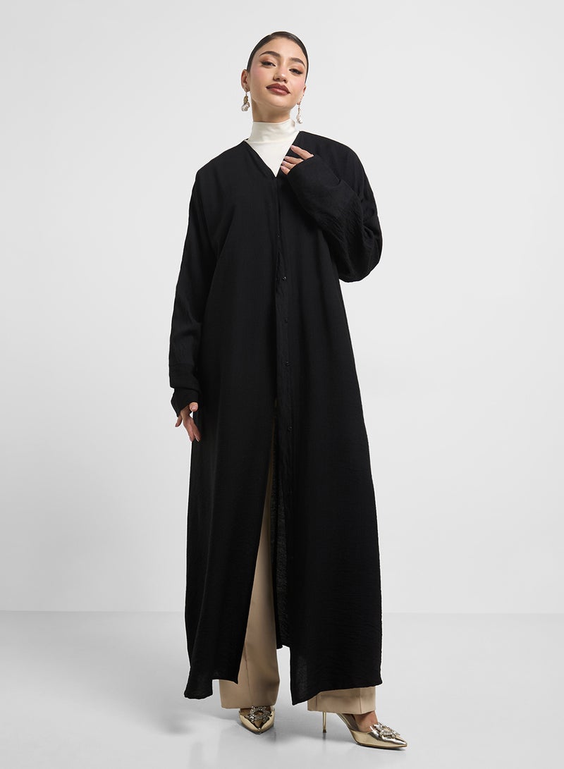 hayas closet Lace Detailed V-Neck Abaya  - Image 4