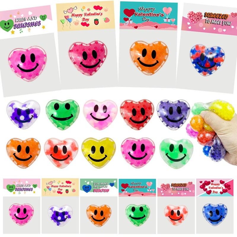 Cherislpy 24 Pack Valentines Day Gifts Cards with Heart Stress Balls Squishy Squeeze Toys Great for Valentines Party Favors Valentine's Day Gifts - Image 1