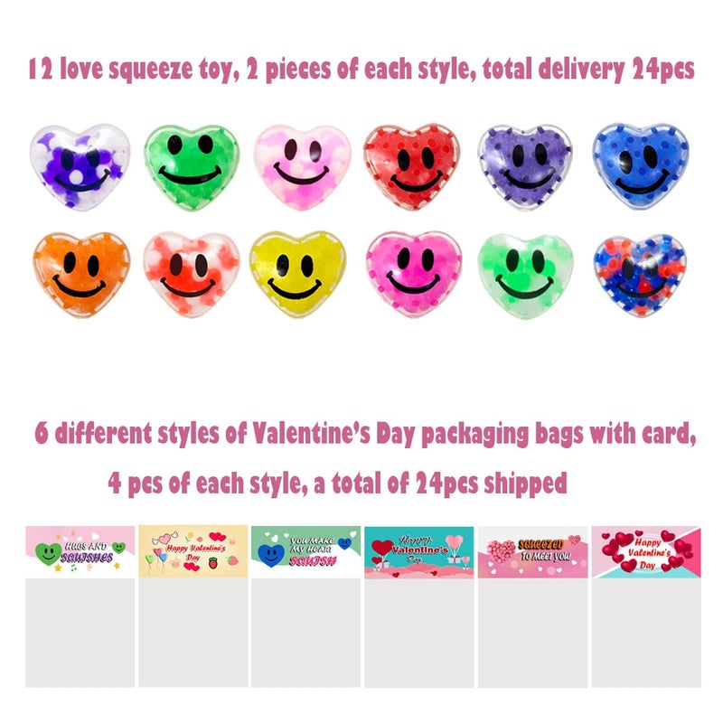 Cherislpy 24 Pack Valentines Day Gifts Cards with Heart Stress Balls Squishy Squeeze Toys Great for Valentines Party Favors Valentine's Day Gifts - Image 3