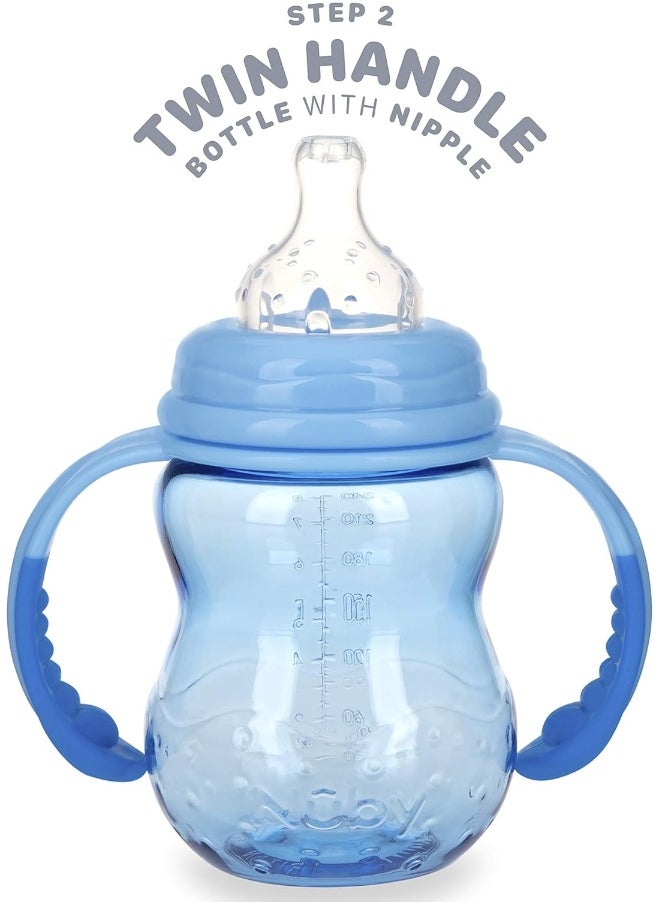 Nuby Nuby 3 in 1 Baby Bottle to Training Sippy Cup - 8 Oz Toddler Cups Spill Proof with Soft Spout, & Removable Grip Handles  - Image 5