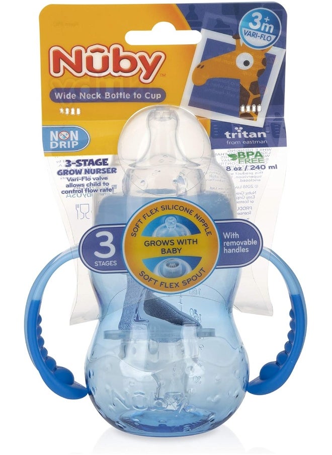 Nuby Nuby 3 in 1 Baby Bottle to Training Sippy Cup - 8 Oz Toddler Cups Spill Proof with Soft Spout, & Removable Grip Handles  - Image 2