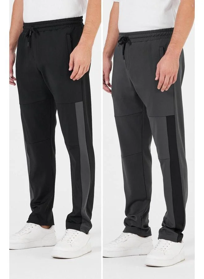 Mmetalic Men's Black-Anthracite Standard Fit Regular-Cut Straight-Leg Zippered Pocket Comfortable Joggers 2-Pack Sweatpants.