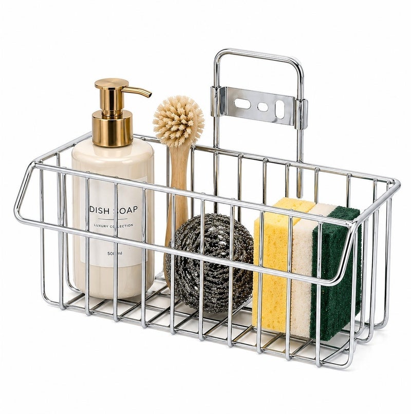 DUNEKART Stainless Steel Kitchen Sink Organizer – Kitchen Soap and Sponge Holder | Wall-Mounted Drain Rack for Bathroom and Kitchen | Silver - Image 1